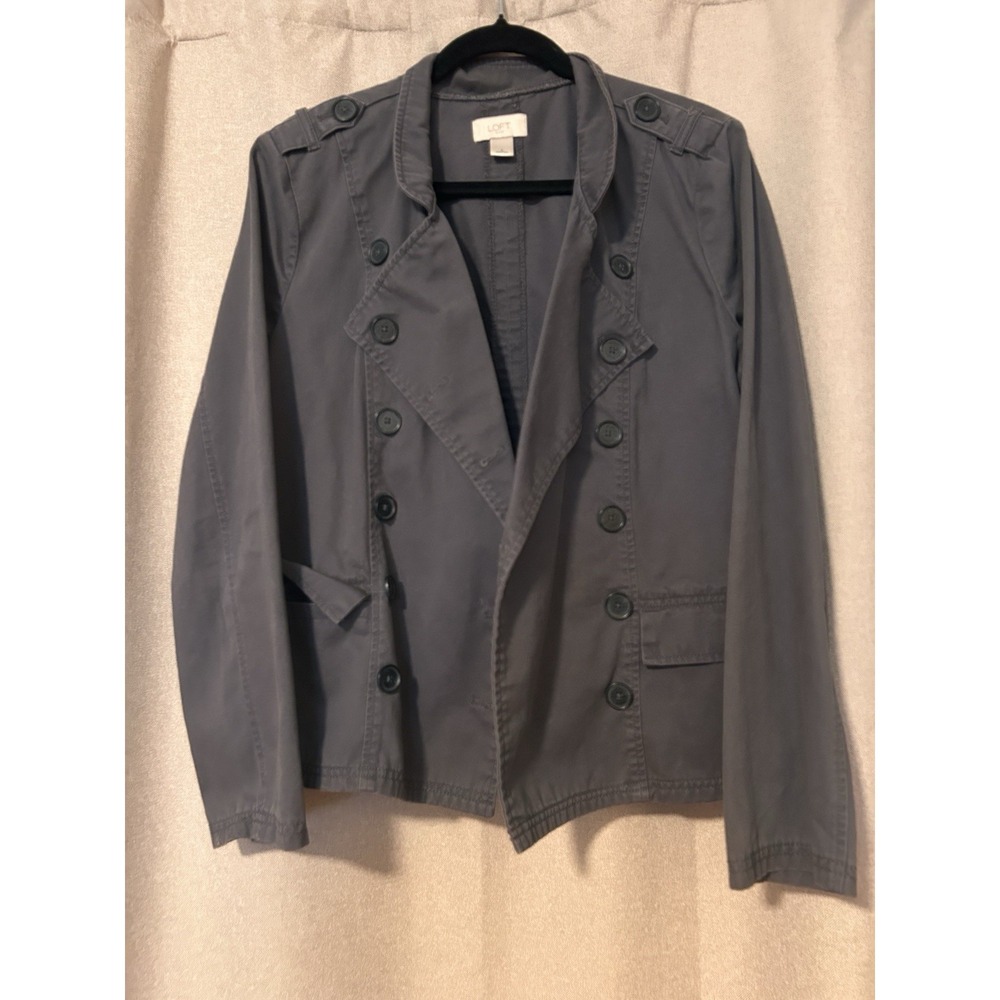 LOFT Grey Military Style Jacket Double Breasted Button Front Size Large